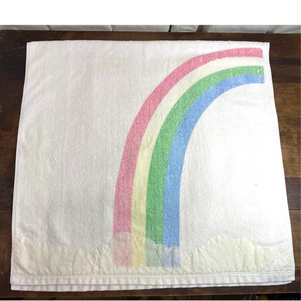 Saturday Knight Ltd. Vintage Bath Beach Pool Towel Rainbow & Clouds Made in USA